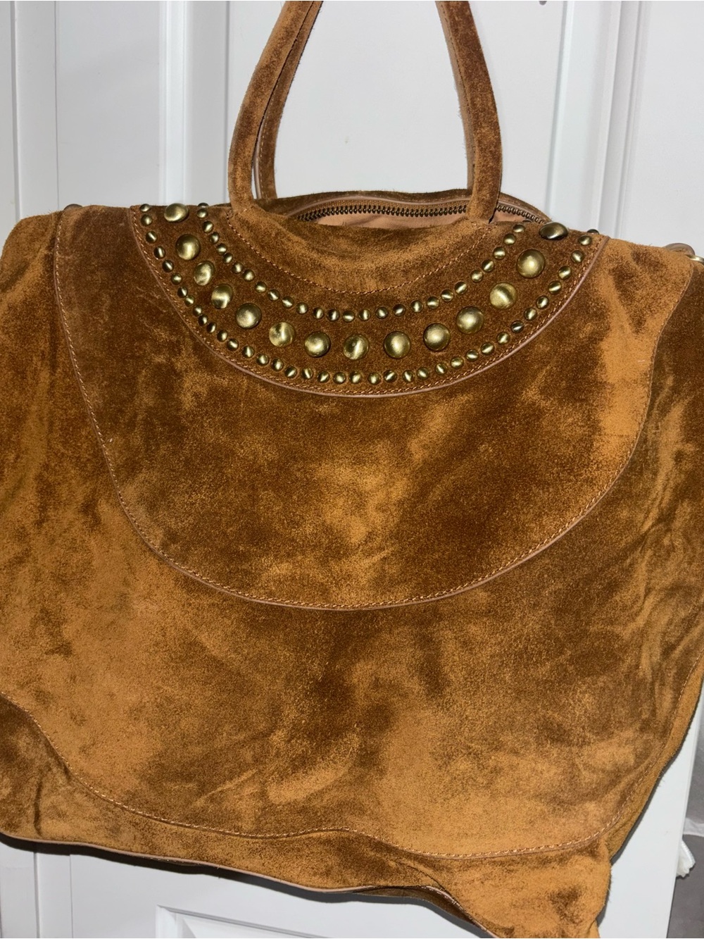 HOBO Suede Studded Shoulder Tote - Brown